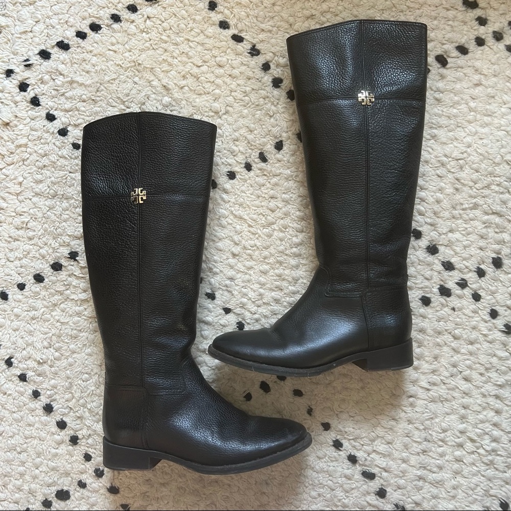 Tory Burch Black Leather Knee High Riding Boot